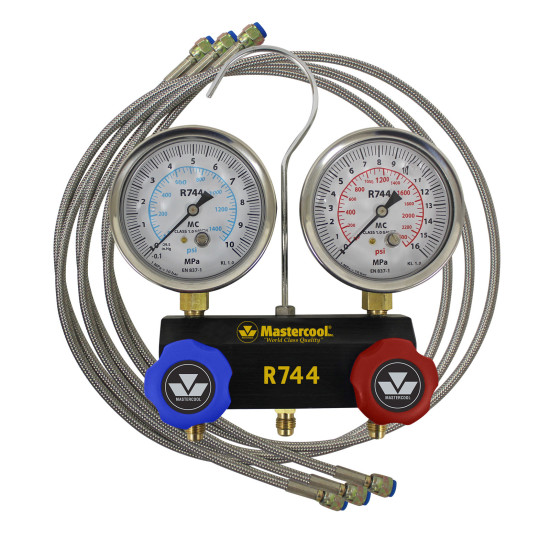 ALUMINIJUMSKI 2-WAY KLIPNI MANOMETRI ZA CO2 (R744) SA CELICNIM CREVIMA MASTERCOOL 55661 ALUMINIJUMSKI 2-WAY KLIPNI MANOMETRI ZA CO2 (R744) SA CELICNIM CREVIMA MASTERCOOL 55661