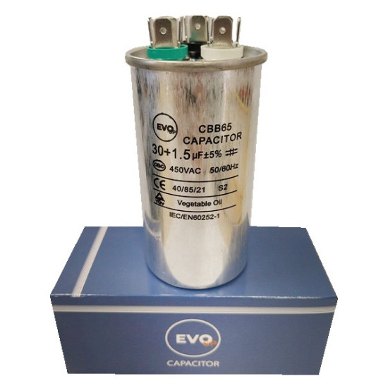 KONDENZATOR ZA KLIMU METALNI 30+1.5MF CBB65 EVO SP