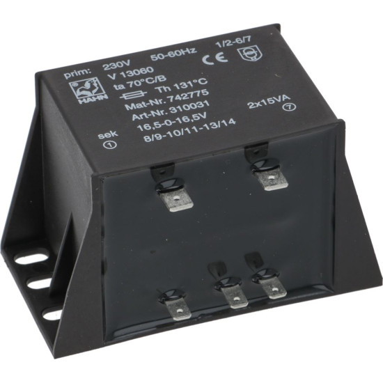 TRANSFORMER 230V/16.5V 2x15VA TRANSFORMER 230V/16.5V 2x15VA